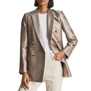 REISS Mimi Double Breasted Gold Blazer